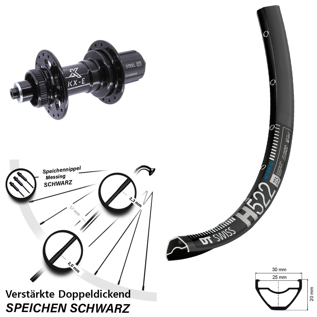Disc Laufrad 28 Zoll DT Swiss H 522 KX-E Heavy Duty 8-12 fach HG für Schnellspanner Boost