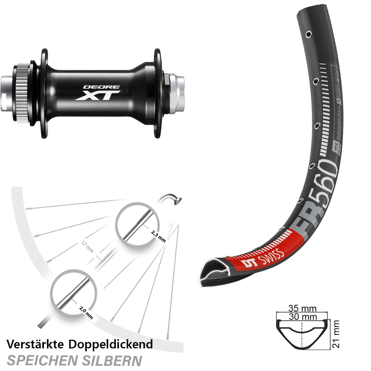 26 Zoll DT Swiss FR560 Shimano Deore XT HB-M8010-B Centerlock Vorderrad 15x110 Boost