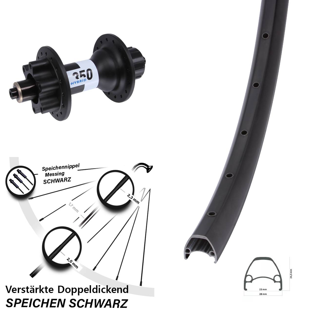 6-Loch Hinterrad 28 Zoll Ambrosio Sport DT Swiss 350 Hybrid Singlespeed QR