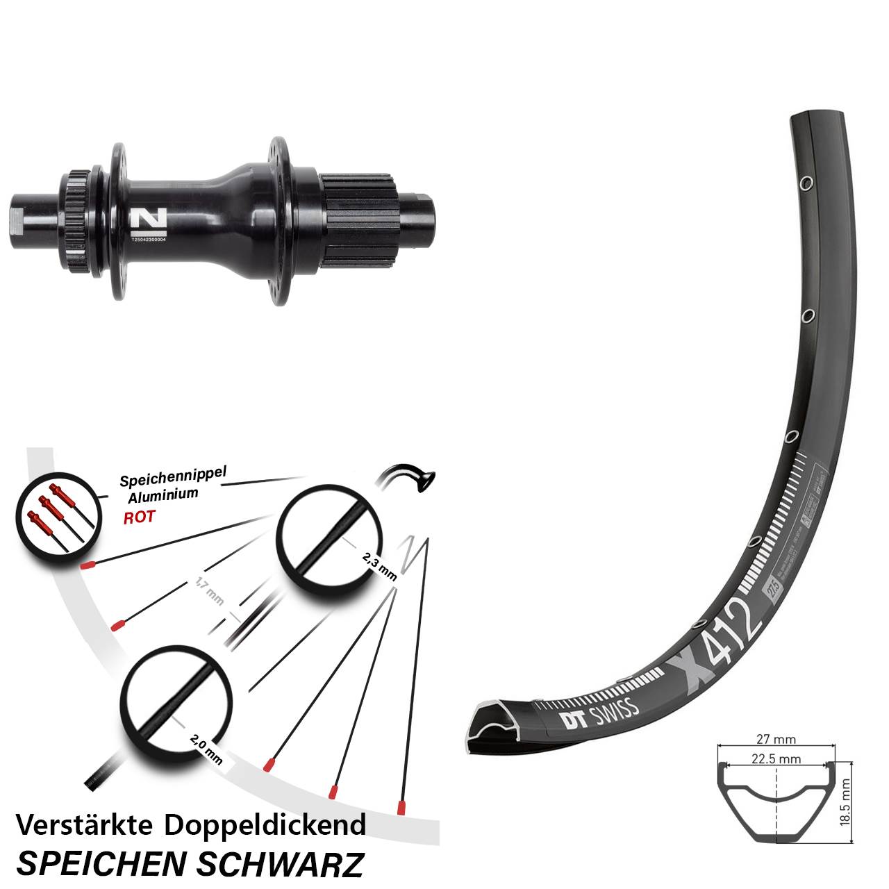28-29 Zoll DT Swiss X 412 Novatec D792SB Disc Laufrad 12x142 Shimano Micro Spline