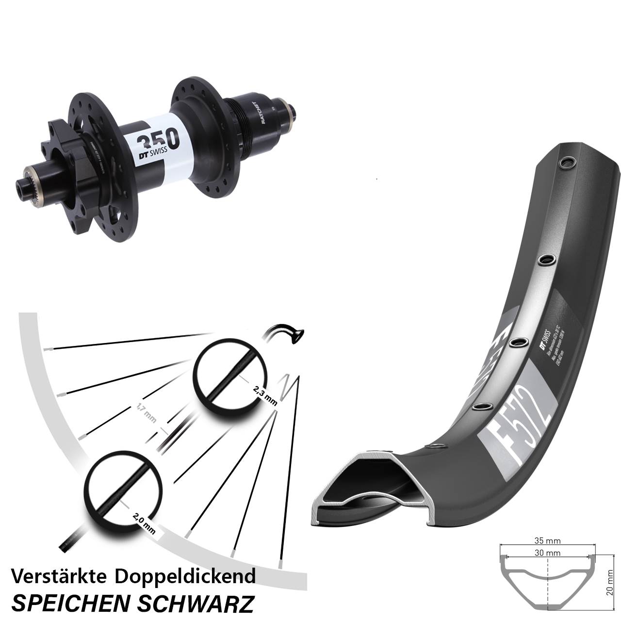 29 Zoll DT Swiss F572 350 Disc Hinterrad für Schnellspanner XD 11-12 fach