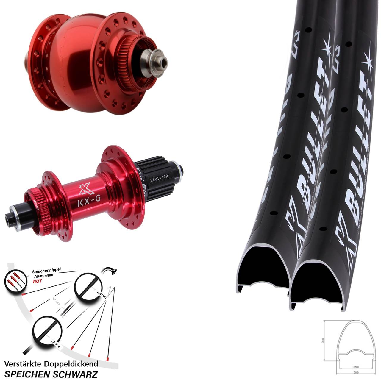 Laufradsatz Centerlock QR 28-29 Zoll KX-G Bullet OS rot SON delux Micro Spline