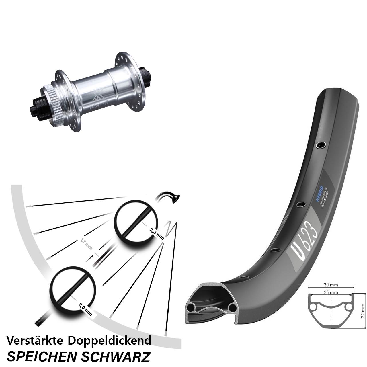 DT Swiss U 623 Disc Vorderrad 29 Zoll mit KX-E Schnellspanner 5x100 Nabe silbern-eloxiert