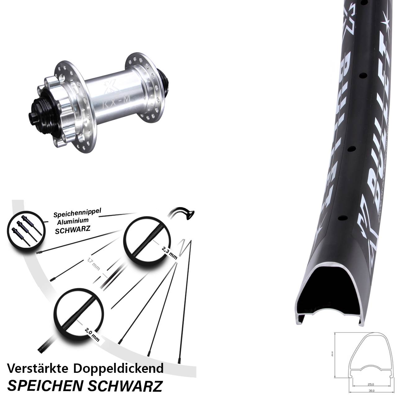 6-Loch Vorderrad 28 Zoll KX-M Bullet OS für Schnellspanner