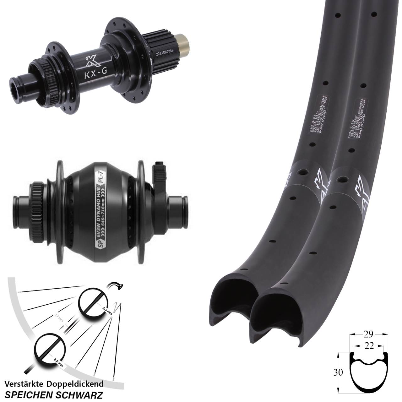 Laufradsatz Disc 28/29 Zoll KX-GRC Gravel Carbon Shutter PL-7 Micro Spline 12x100/142