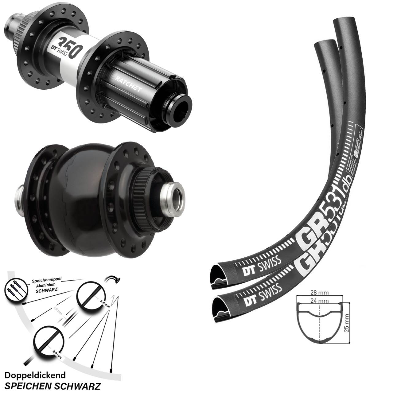 Gravel Laufradsatz GR 531 DT Swiss 350 Centerlock Dynamo SON 28 Zoll Steckachse 11-fach