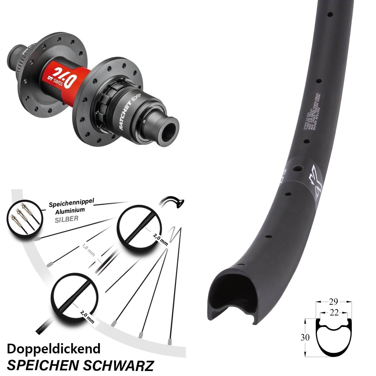 KX-RC Gravel Carbon DT Swiss 240 EXP 28-29 Zoll Hinterrad 12x142 Sram XDR