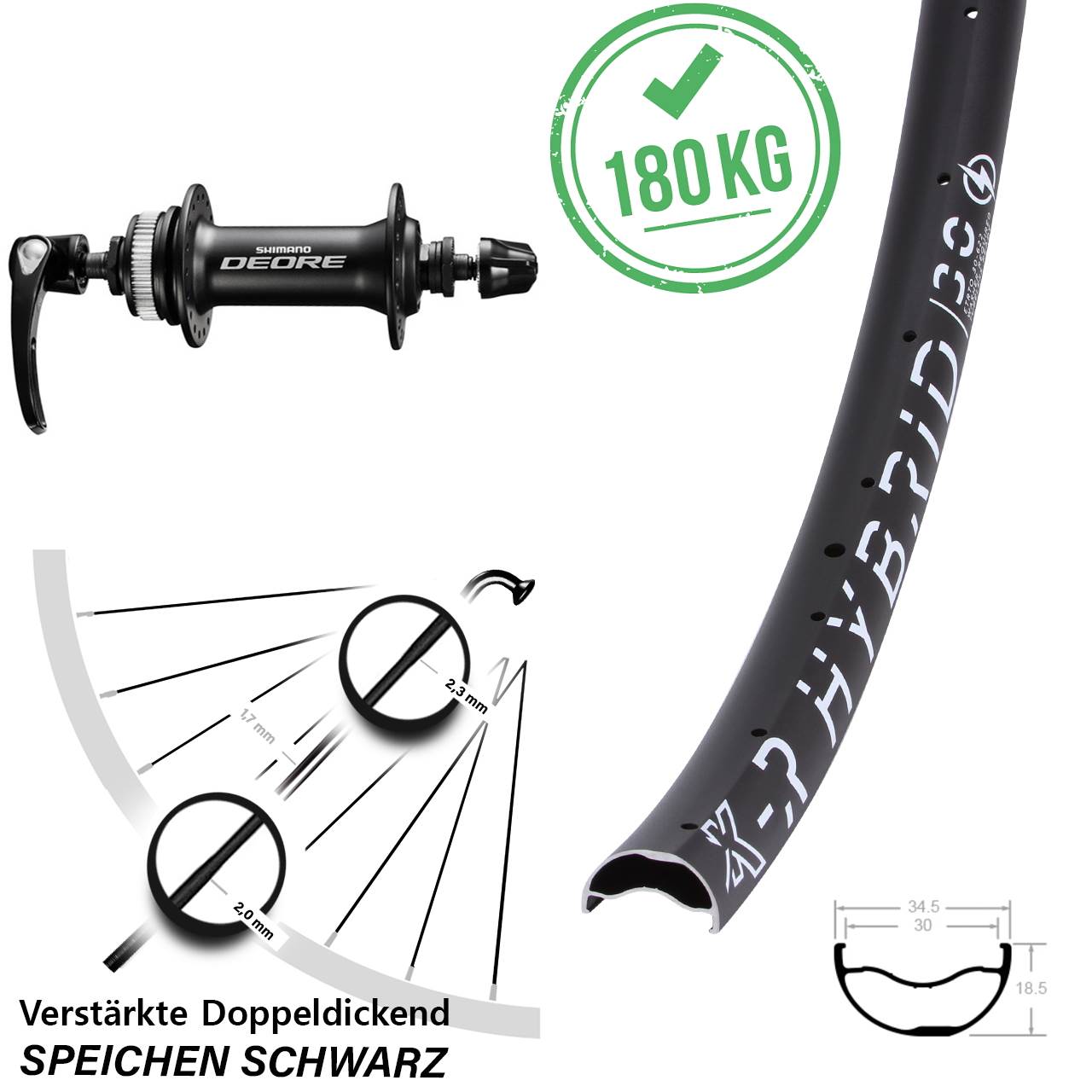 Disc Vorderrad QR 29 Zoll KX-R Hybrid 30 Shimano Deore