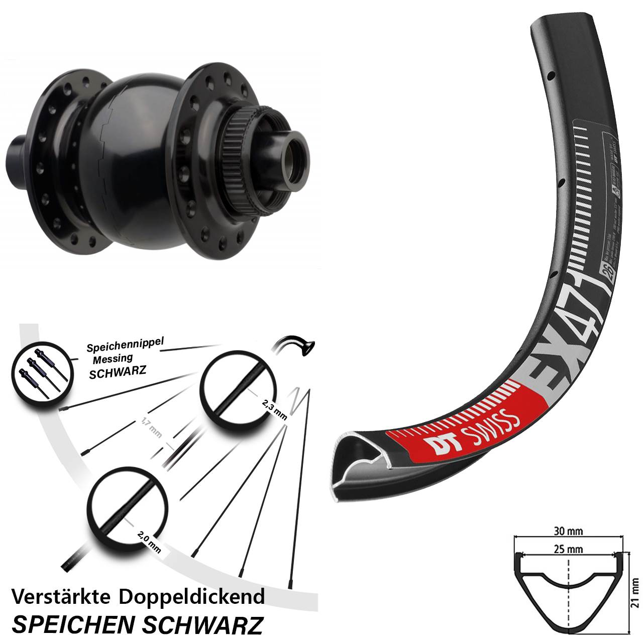 SON 28 DT Swiss EX 471 27,5 Zoll Nabendynamo-Vorderrad Centerlock 15x110 Boost