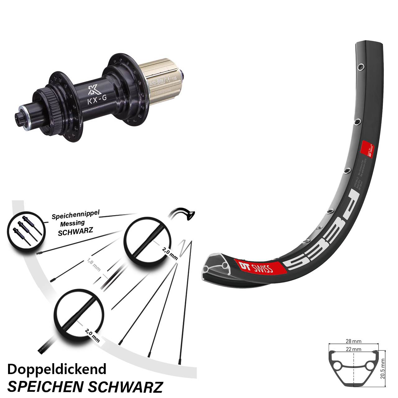 DT Swiss 533d KX-G 28 Zoll Disc Laufrad für Schnellspanner 8-12 fach HG