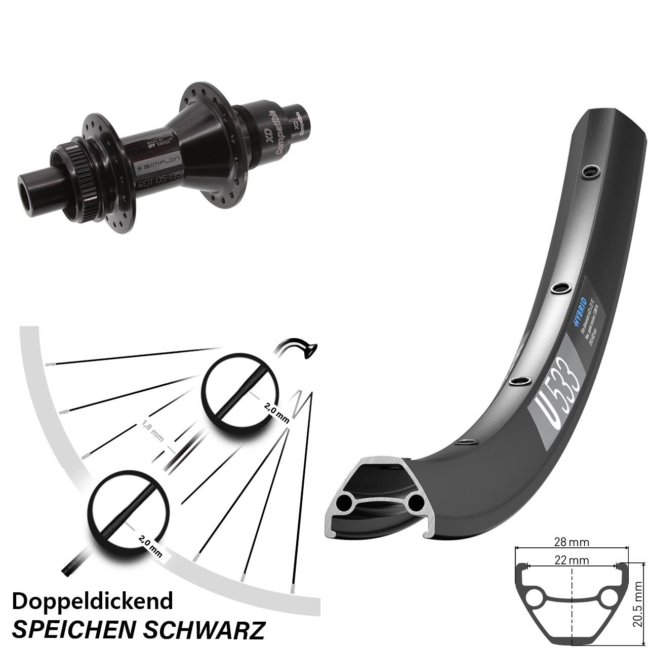 Disc Laufrad 27,5 Zoll DT Swiss U533-370 XD 11-12 fach 12x142