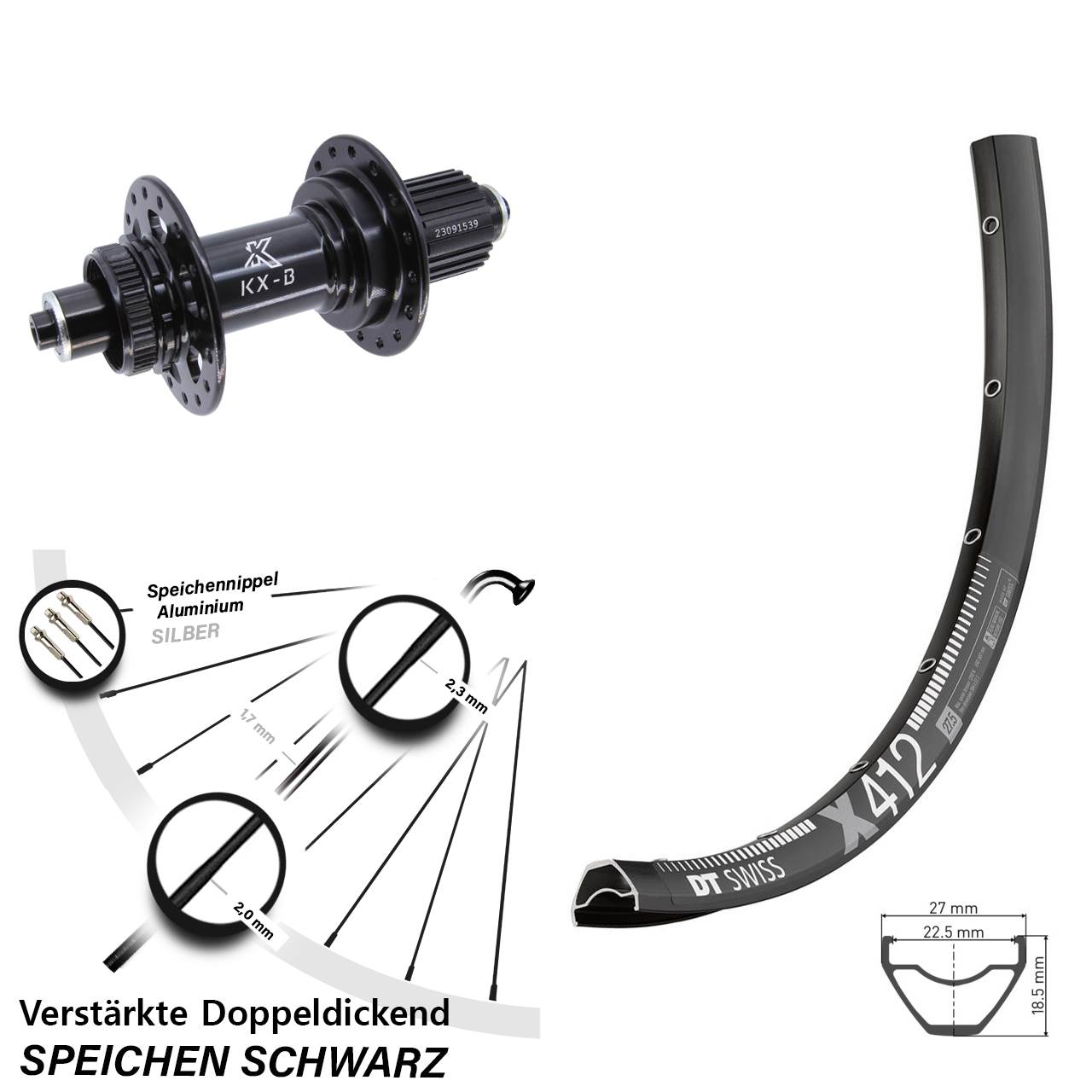29 Zoll Hinterrad QR DT Swiss X412 KX-B Micro Spline