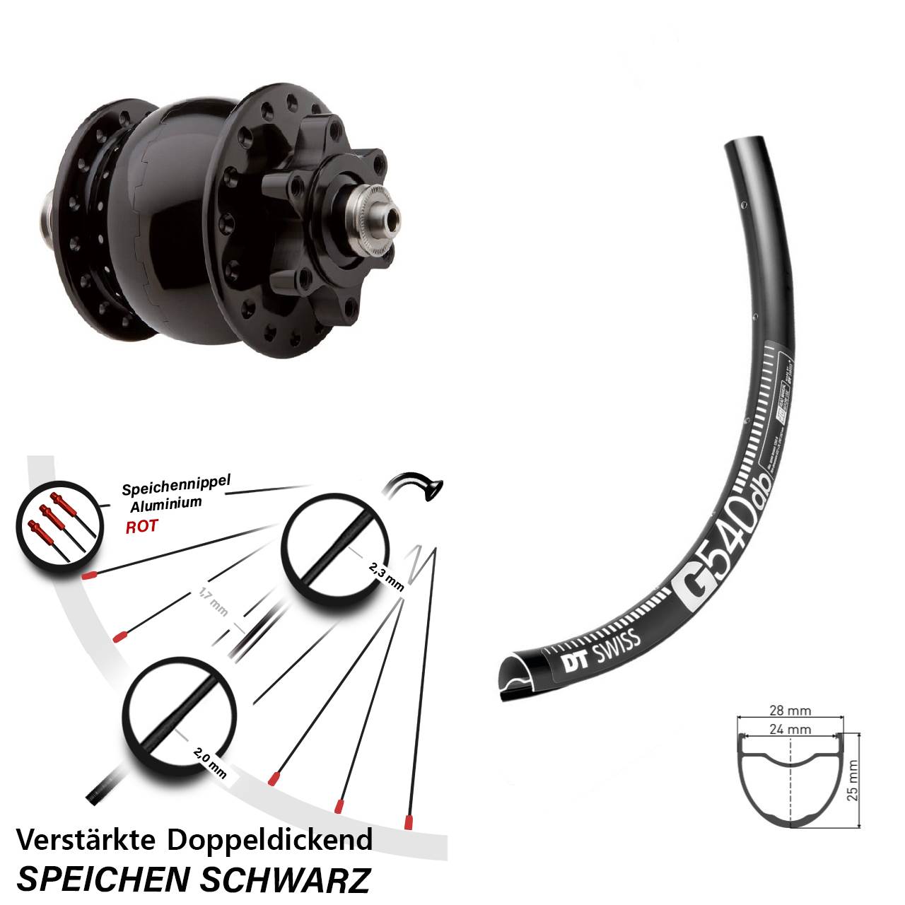 SON 28 DT Swiss G540 28-29 Zoll Disc Vorderrad mit Nabendynamo für Schnellspanner