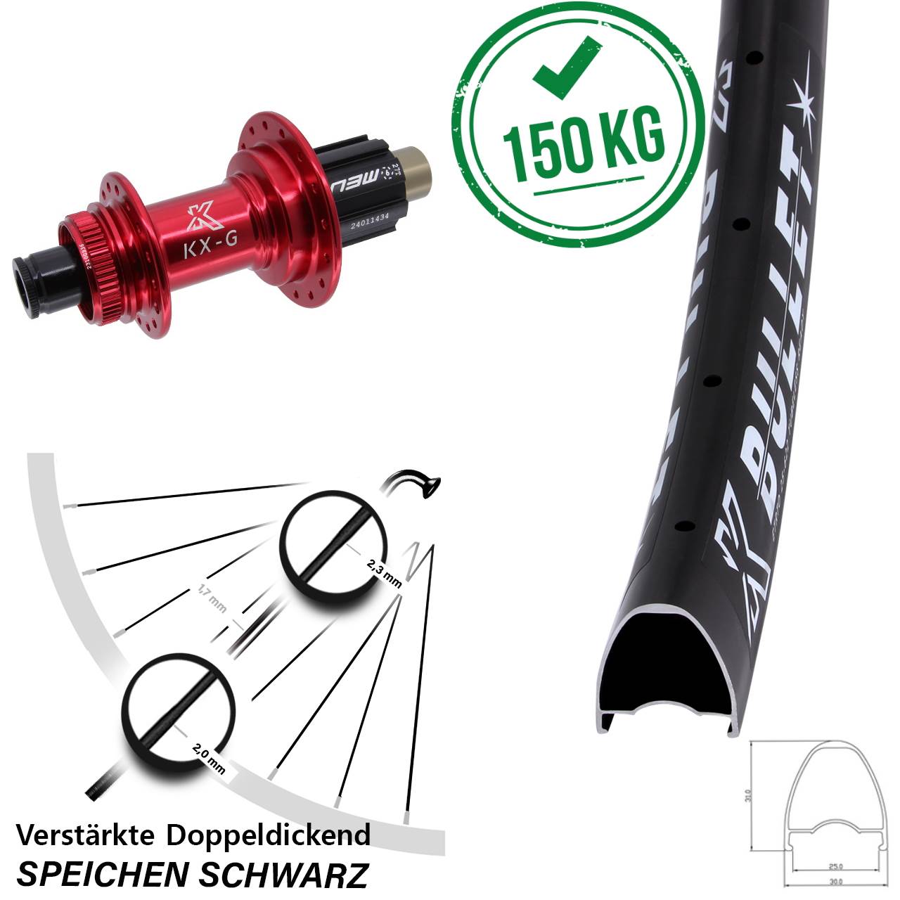 Centerlock Hinterrad 12x142 29 Zoll KX-G Bullet rot Campa N3W