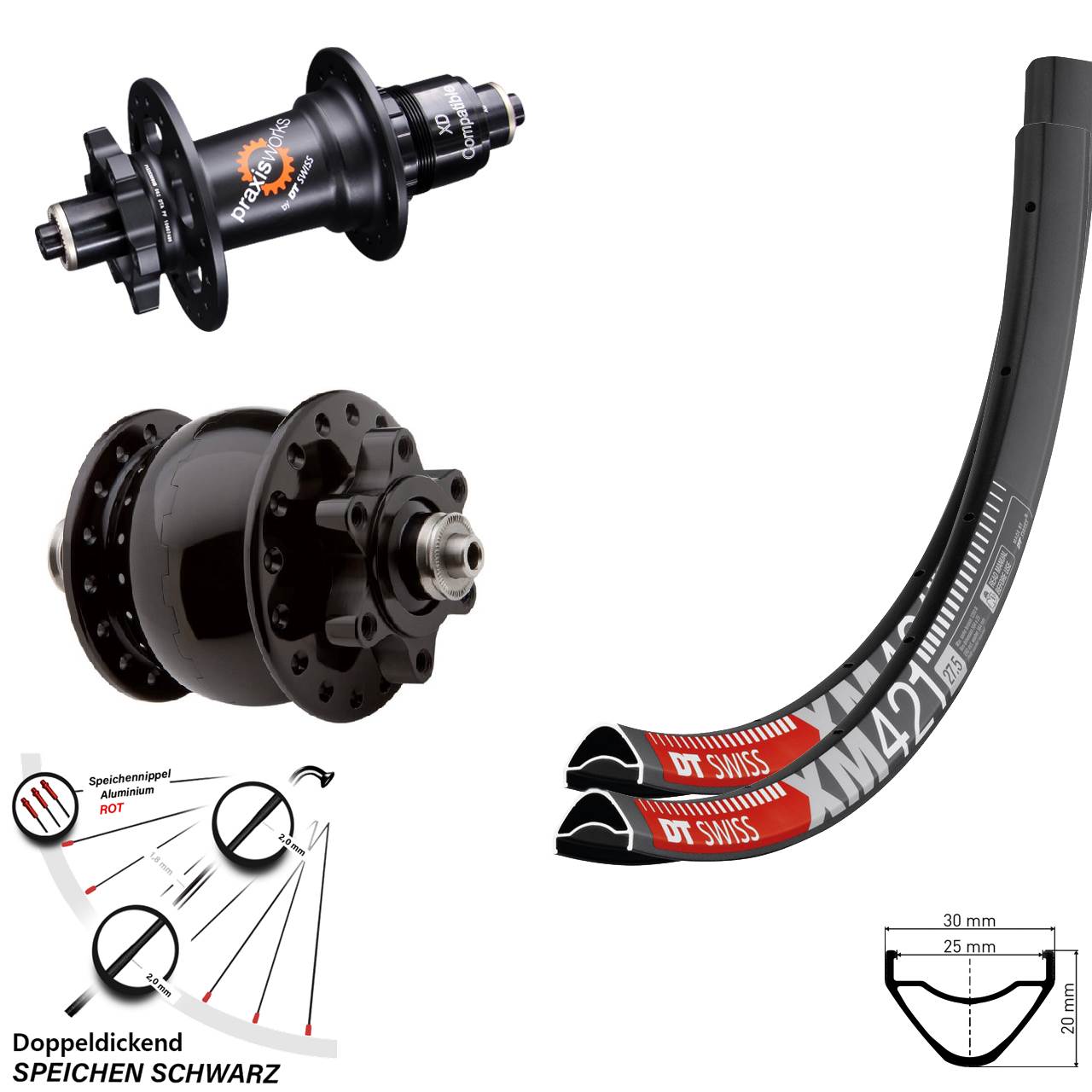 Disc Laufrad-Satz für Schnellspanner 29 Zoll DT Swiss XM 421 350 SON 28 XD
