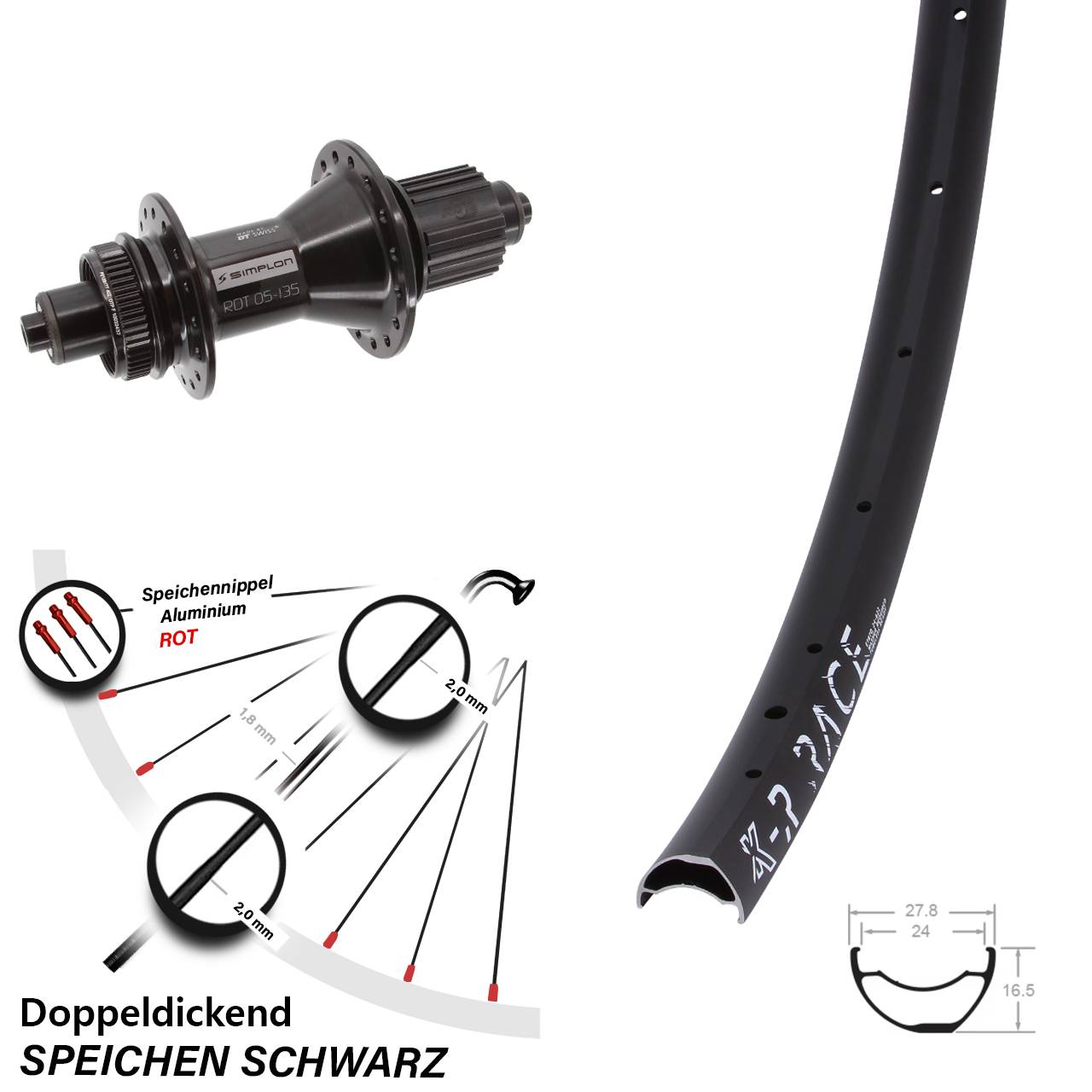 KX-R Race DT Swiss 370 Hybrid 28 Zoll Hinterrad QR Micro Spline Centerlock