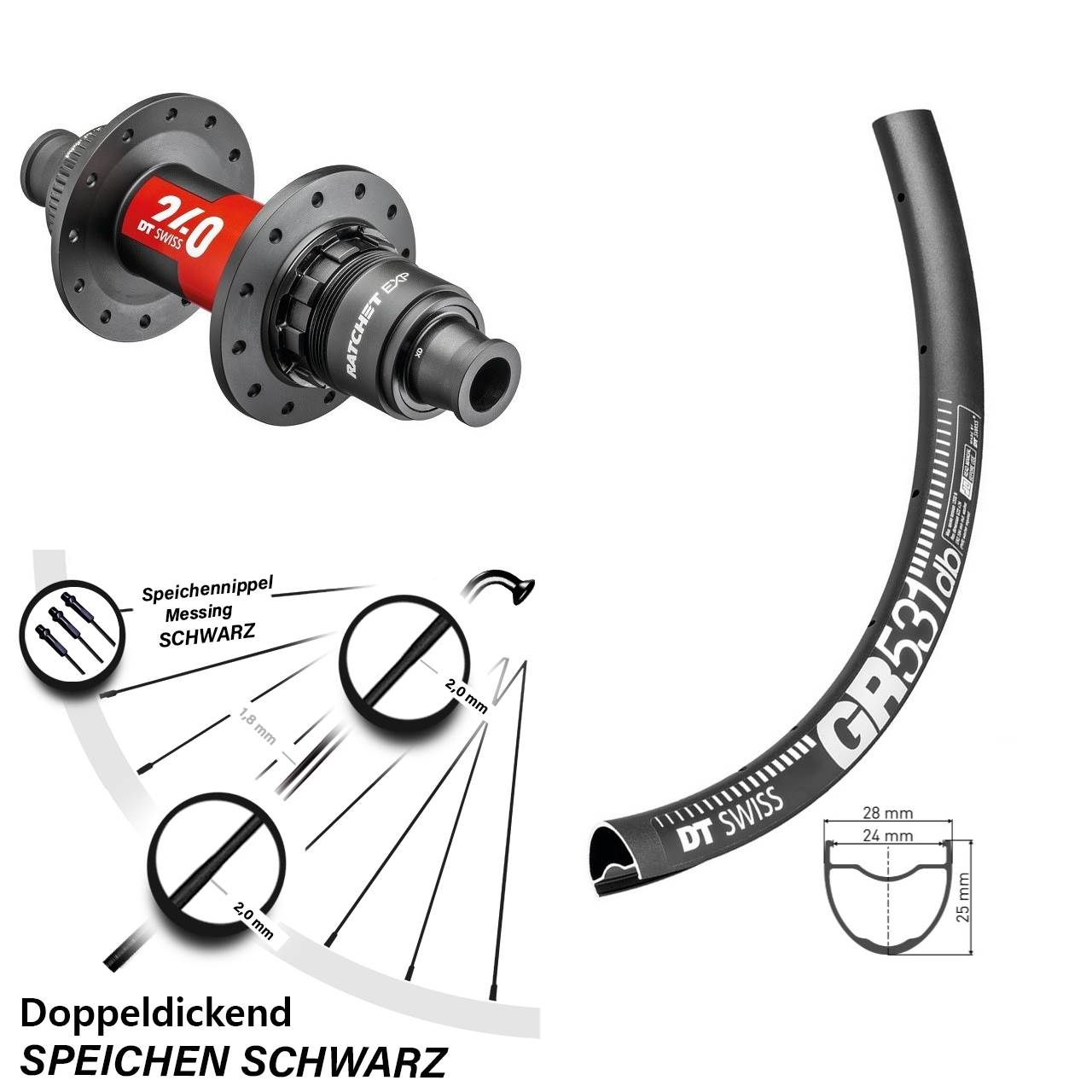 Gravel GR531 DT Swiss 240 EXP 28 Zoll Hinterrad Centerlock 12x142 XDR