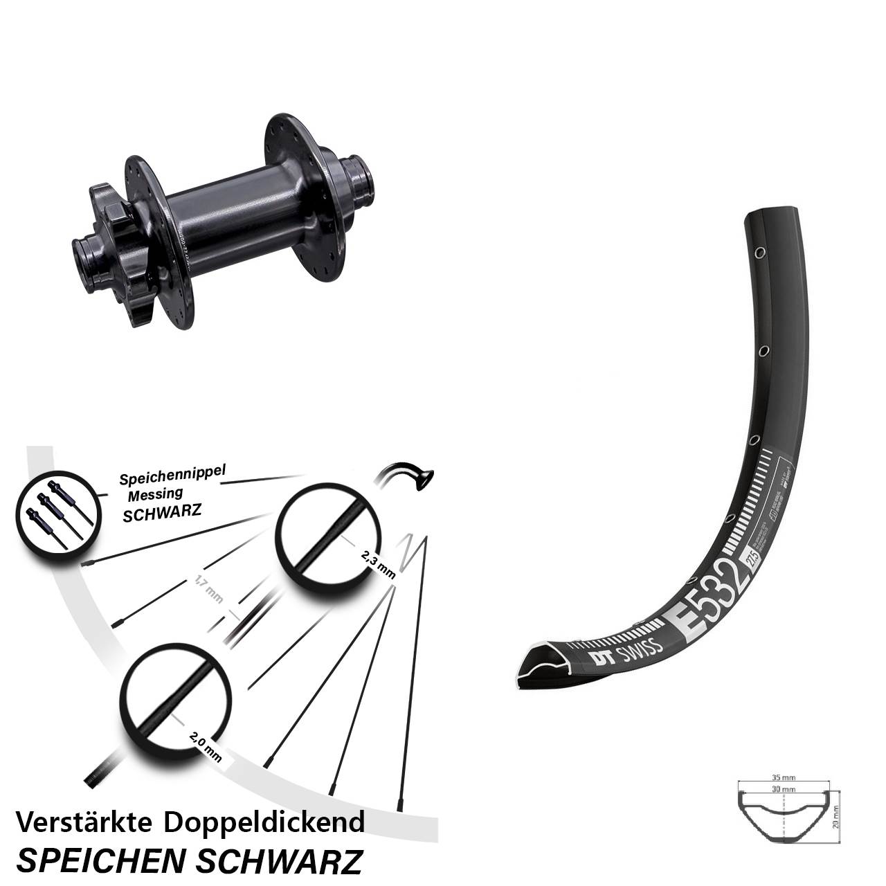 27,5 Zoll DT Swiss E532 Aivee MP2 Vorderrad 6-Loch 15x110 Boost