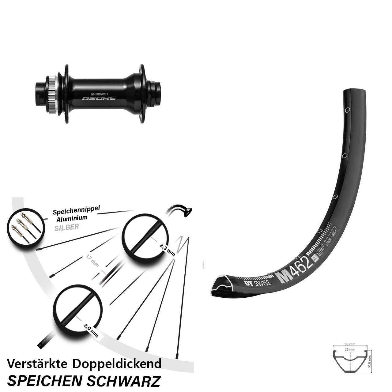 Boost Disc Laufrad 15x110 29 Zoll DT Swiss M 462 Shimano Deore