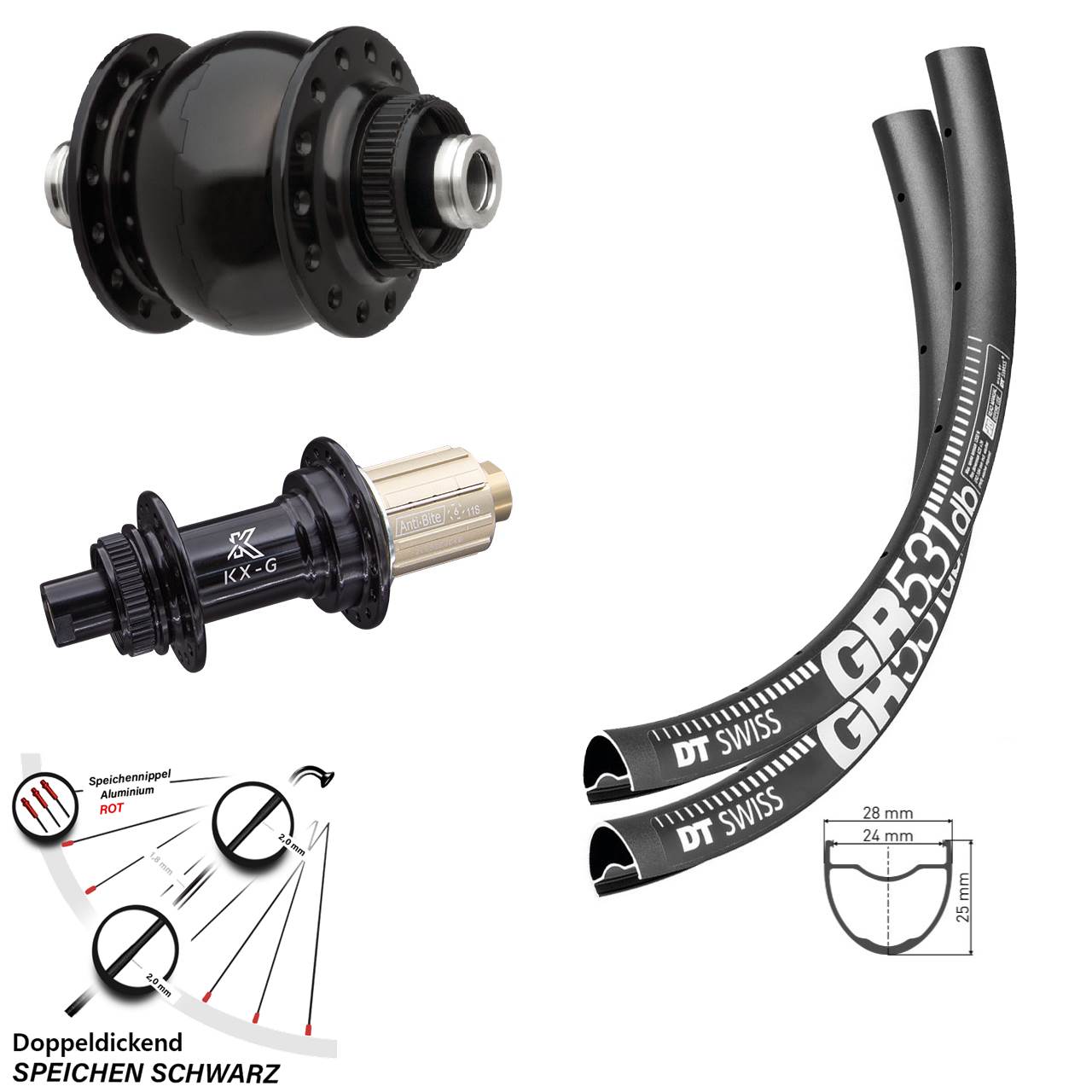 27,5 Zoll Laufrad-Satz DT Swiss GR 531 Disc KX-G Steckachse SON delux