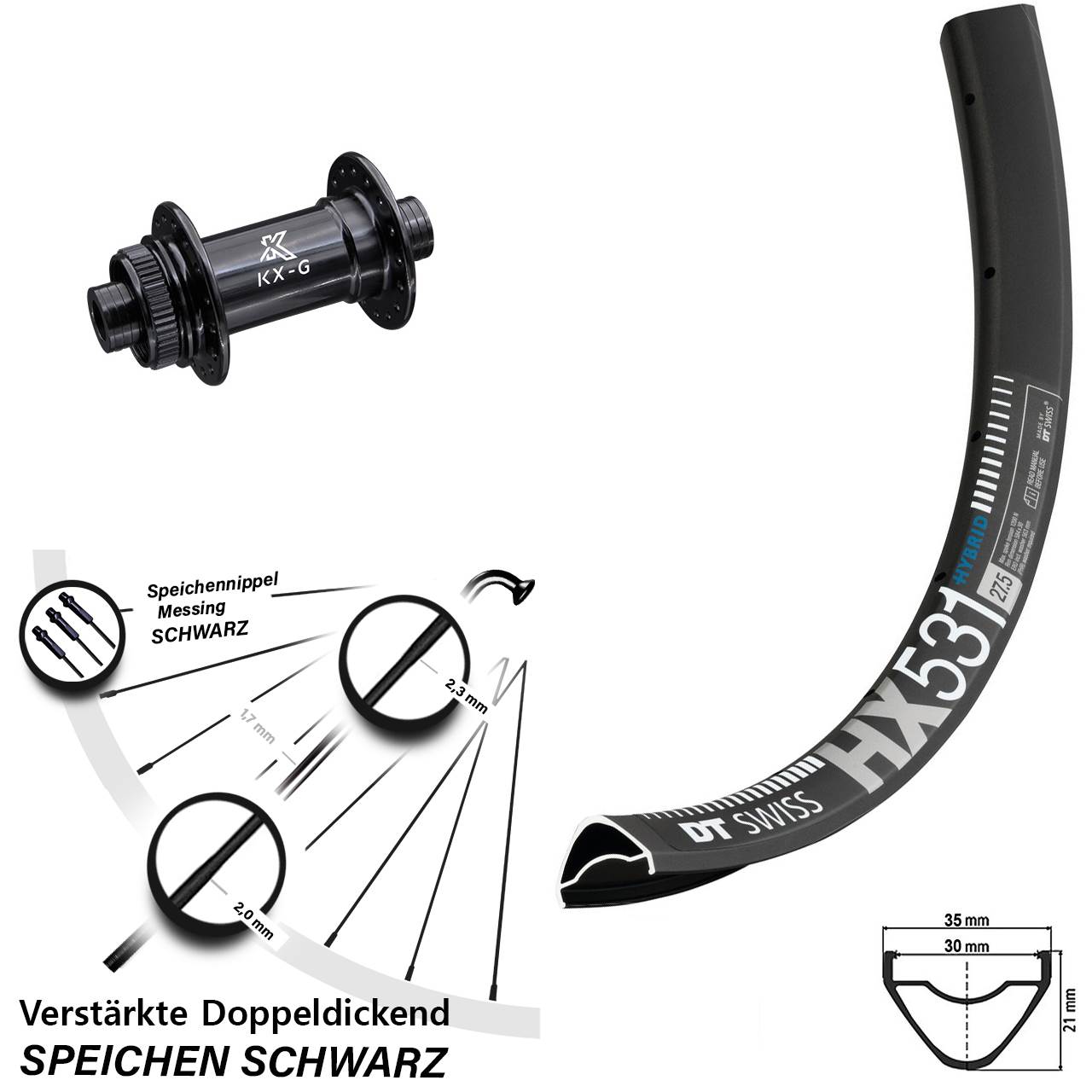 Disc Vorderrad 29 Zoll DT Swiss HX531 KX-G 15x100