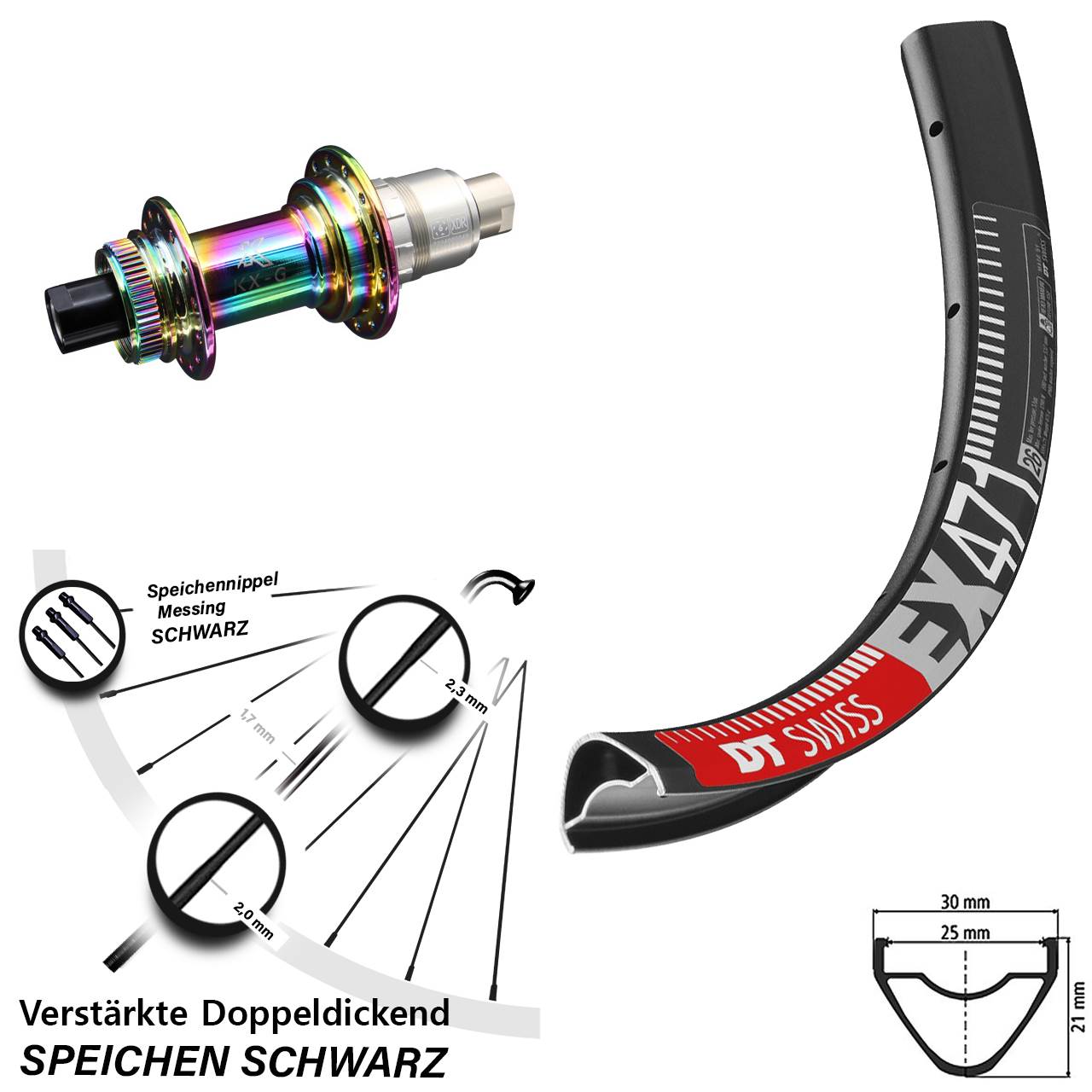 27,5 Zoll DT Swiss EX 471 KX-G Oilslick Disc Hinterrad 12x142 SRAM XDR