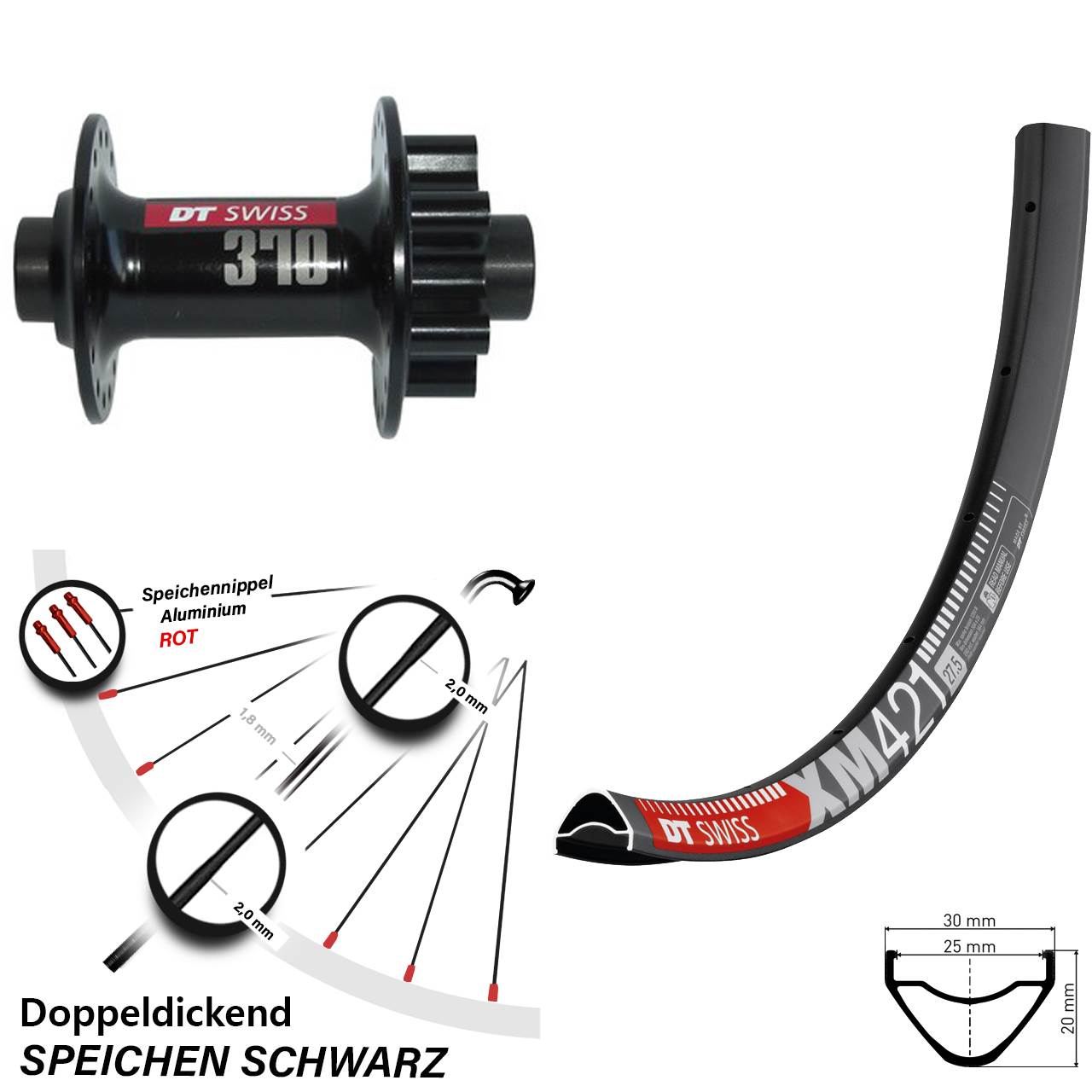 DT Swiss XM 421 Vorderrad 29 Zoll 370 Disc 6-Loch für Steckachse 15x100 mm