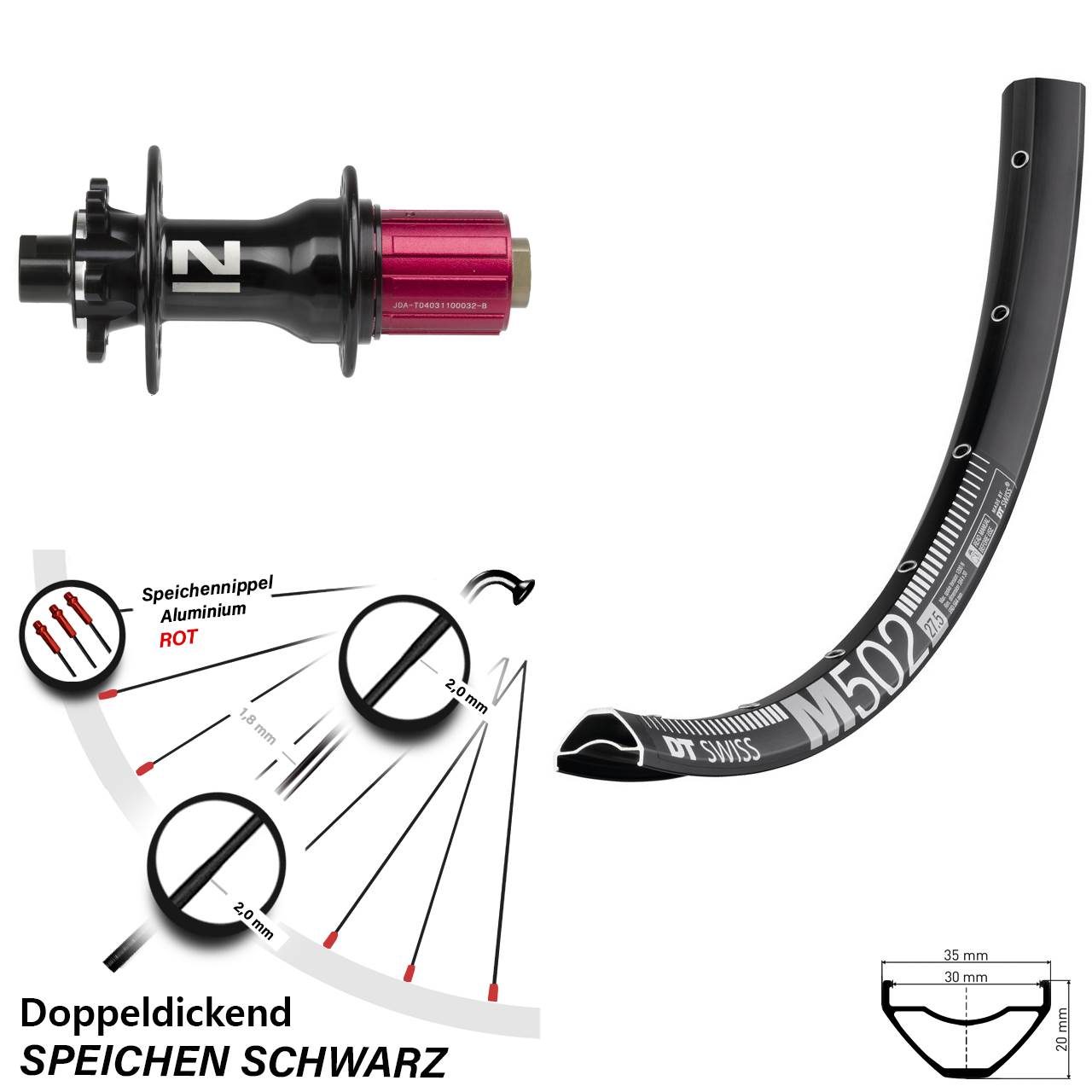 29 Zoll Hinterrad Novatec D792 DT Swiss M 502 Steckachse 12x142 mm 8-12 fach
