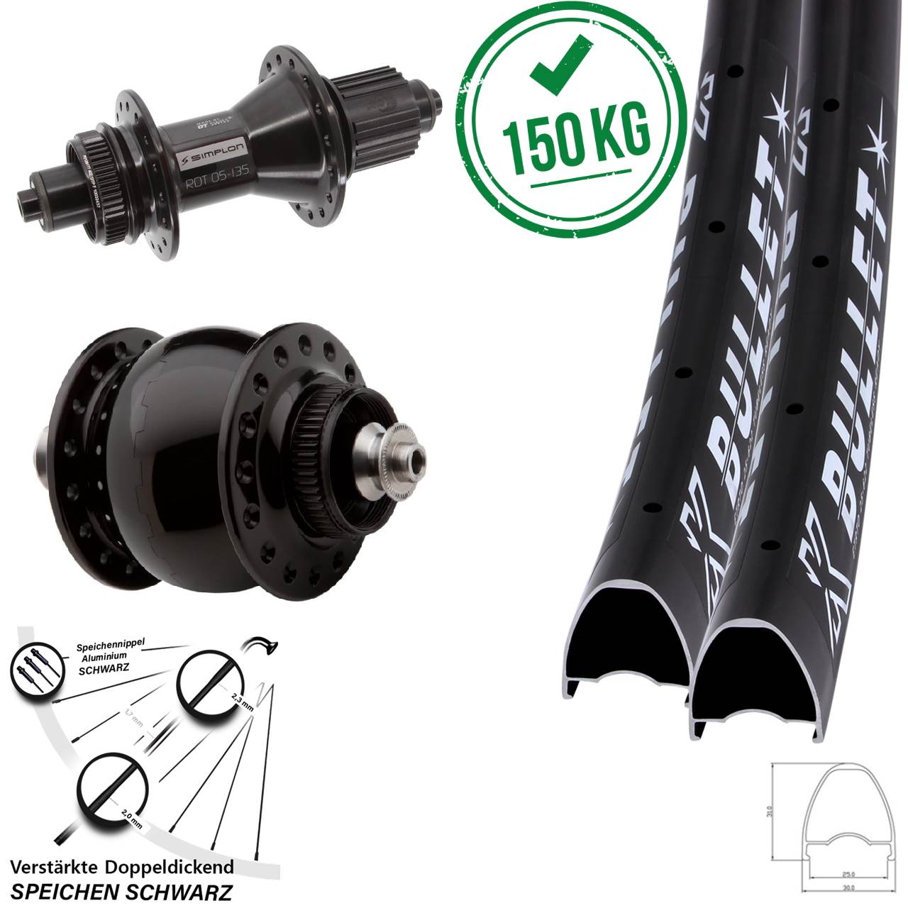 29 Zoll KX Bullet OS DT Swiss 370 Hybrid SONdelux Laufradsatz Centerlock QR Micro Spline