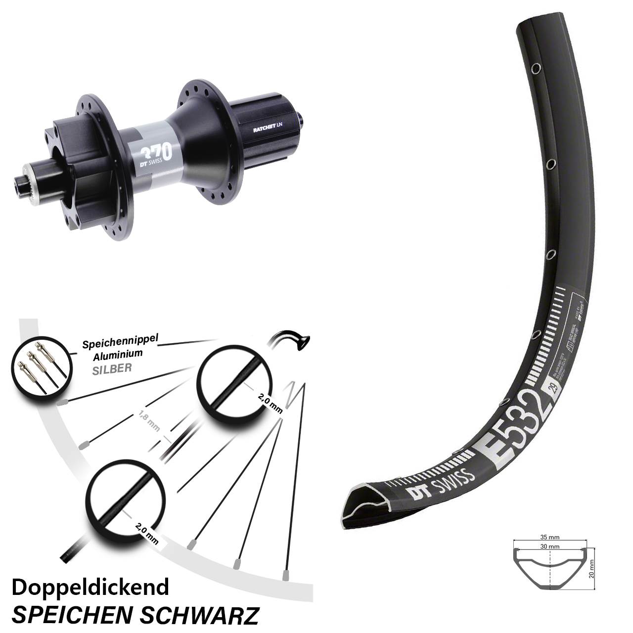Boost Disc Hinterrad für Schnellspanner 27,5 Zoll DT Swiss E532 370 8-11 fach HG