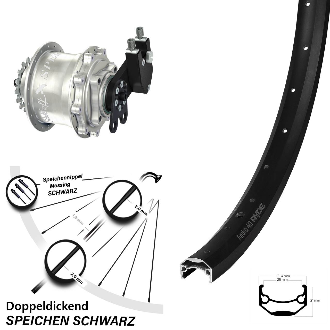 28-29 Zoll Hinteres Rad Ryde Andra 40 Disc mit Rohloff Speedhub CC DB Nabenschaltung
