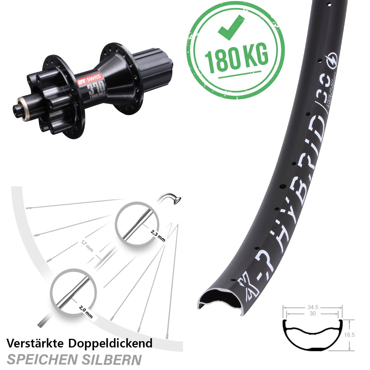 29 Zoll KX-R Hybrid 30 DT Swiss 370 Disc Laufrad für Schnellspanner 8-11 fach HG
