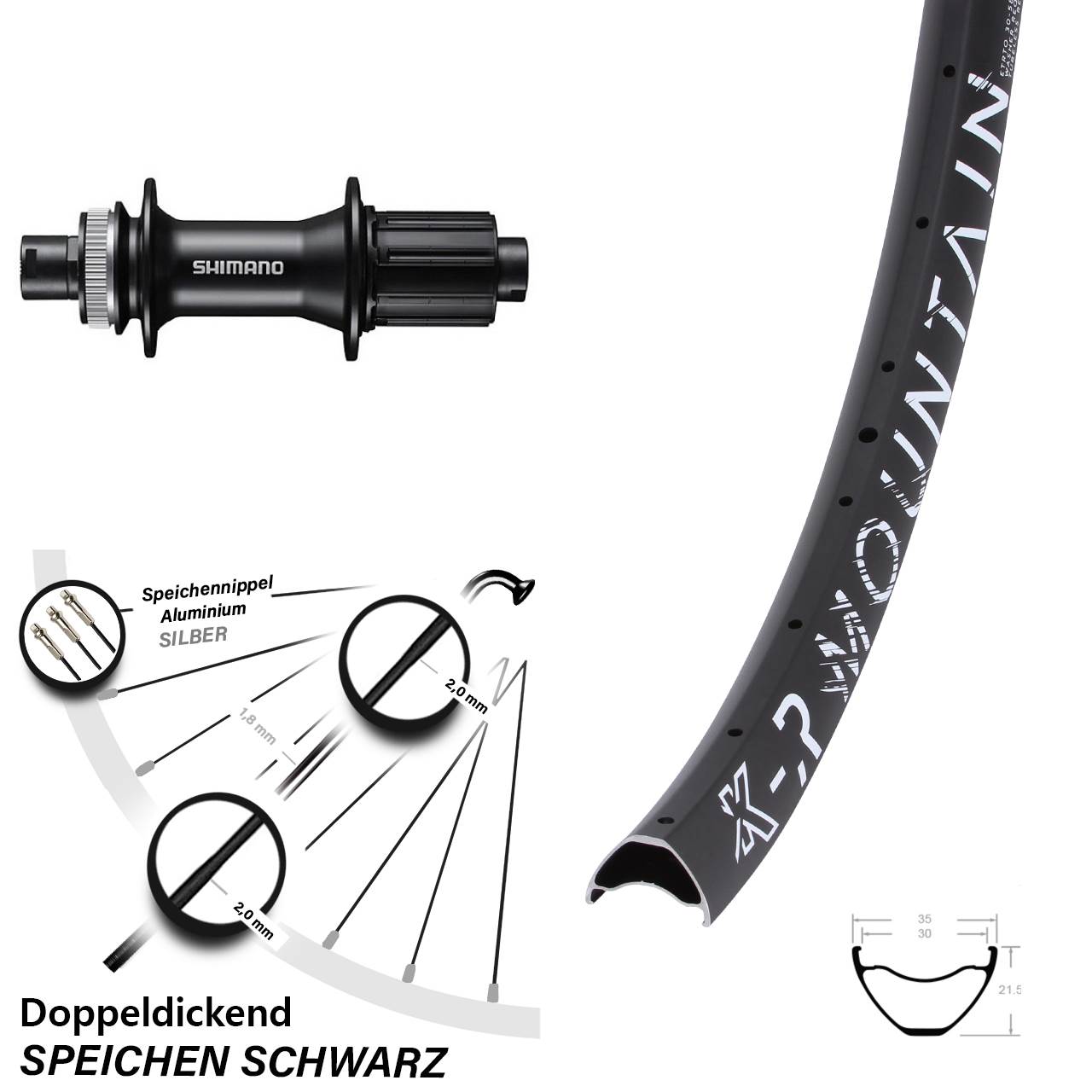 KX-R Mountain Shimano FH-MT400 29 Zoll Centerlock Hinterrad 12x142 8-11 fach