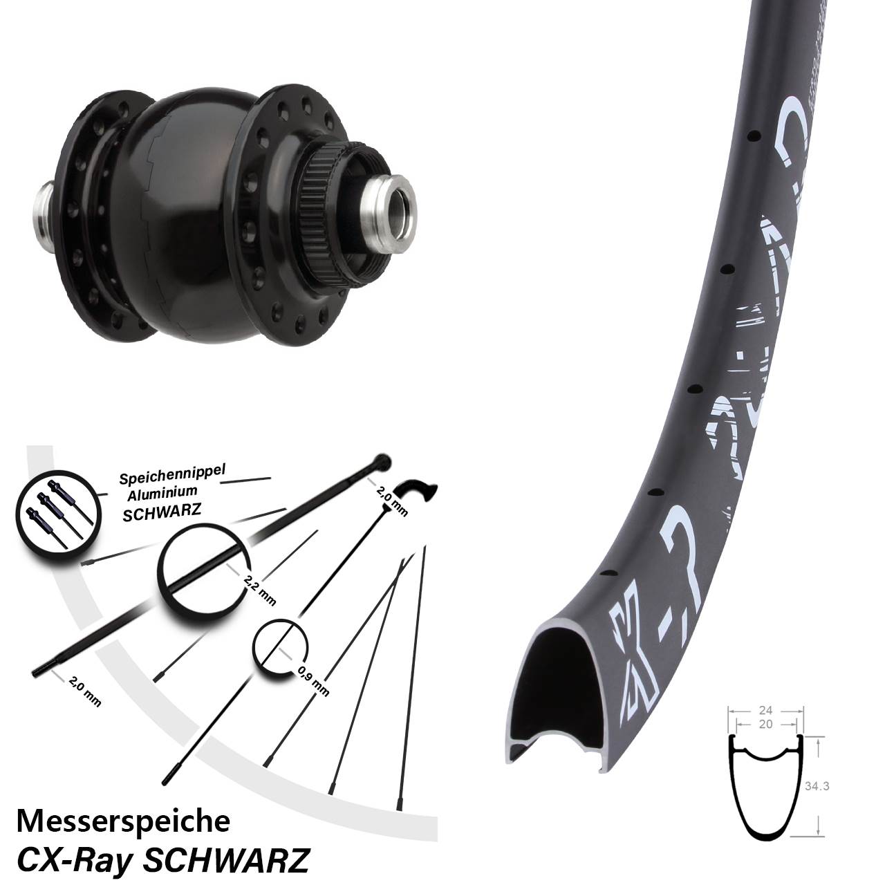 SON 28 Zoll KX-R Road Centerlock Vorderrad mit Nabendynamo 12x100 CX-Ray