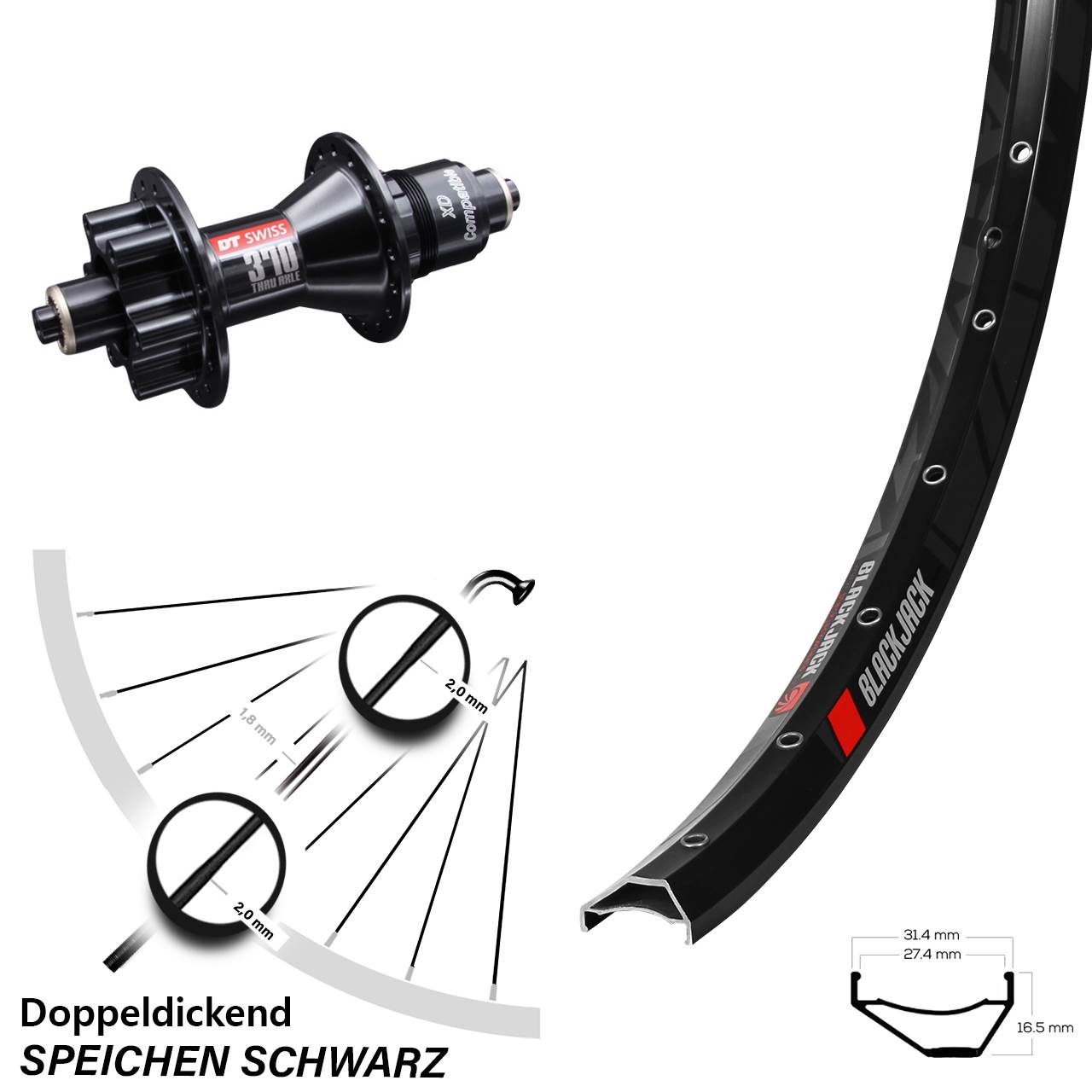 29 Zoll Hinterrad DT Swiss 370 6-Loch Sram XD 5/135 Rodi Ready 27 Schnellspanner
