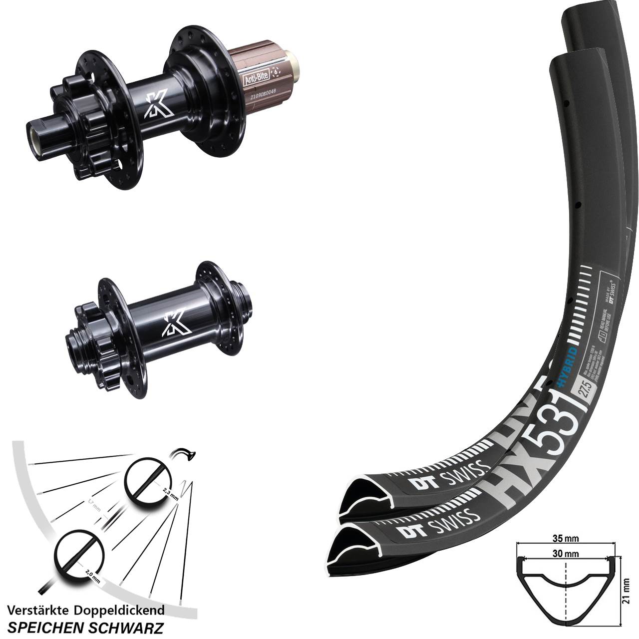Laufradsatz 6-Loch 29 Zoll DT Swiss HX531 KX-M 8-12 fach 12x100/142