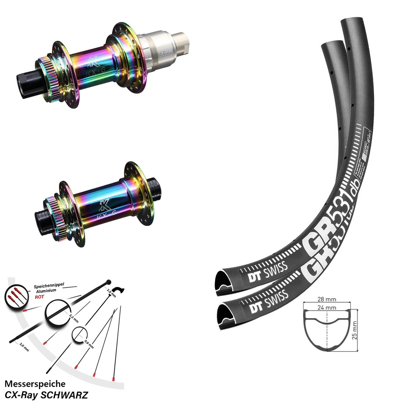 Disc Laufrad-Satz 12x100/142 28-29 Zoll DT Swiss GR 531 KX-G Oilslick XDR CX-Ray
