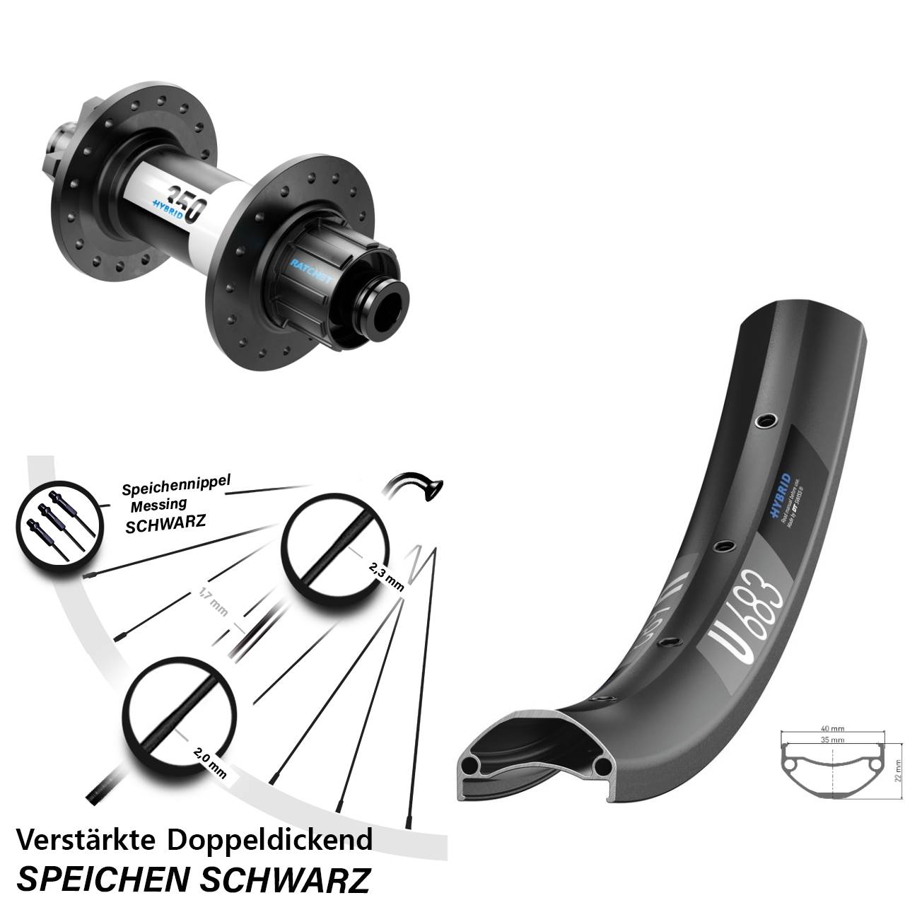 Hinterrad 27,5 Zoll DT Swiss U 683-350 Hybrid 6-Loch 12/142 Singlespeed