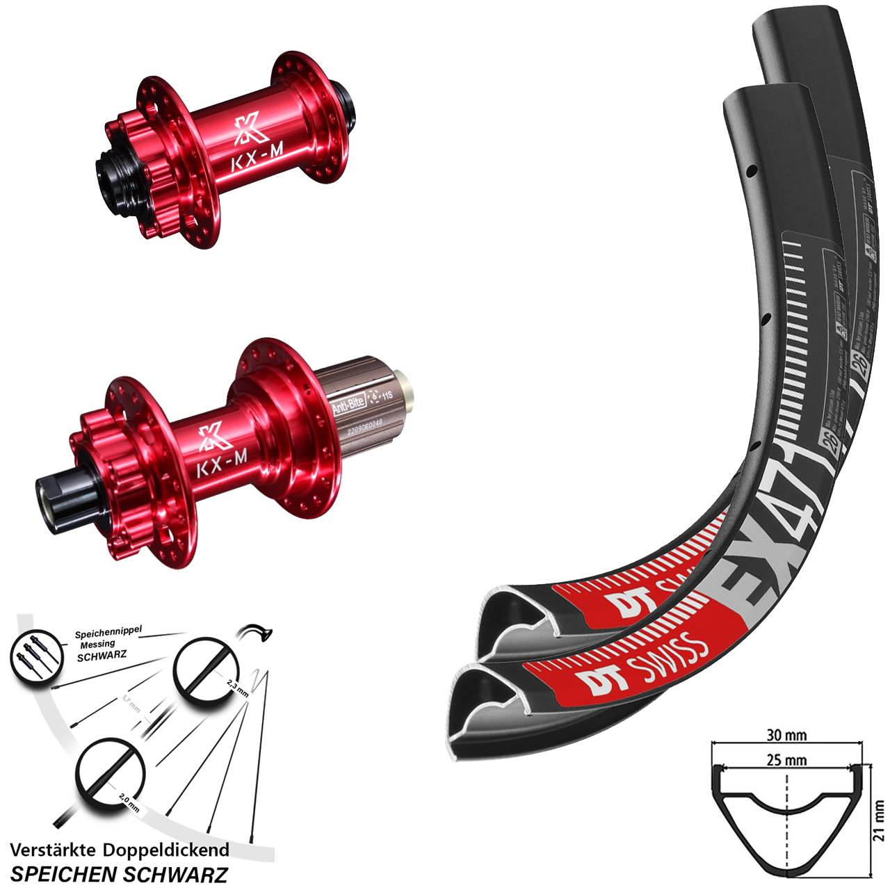DT Swiss EX471 KX-M rot 650B 6-Loch Laufradsatz 15x100 12x142 8-12 fach
