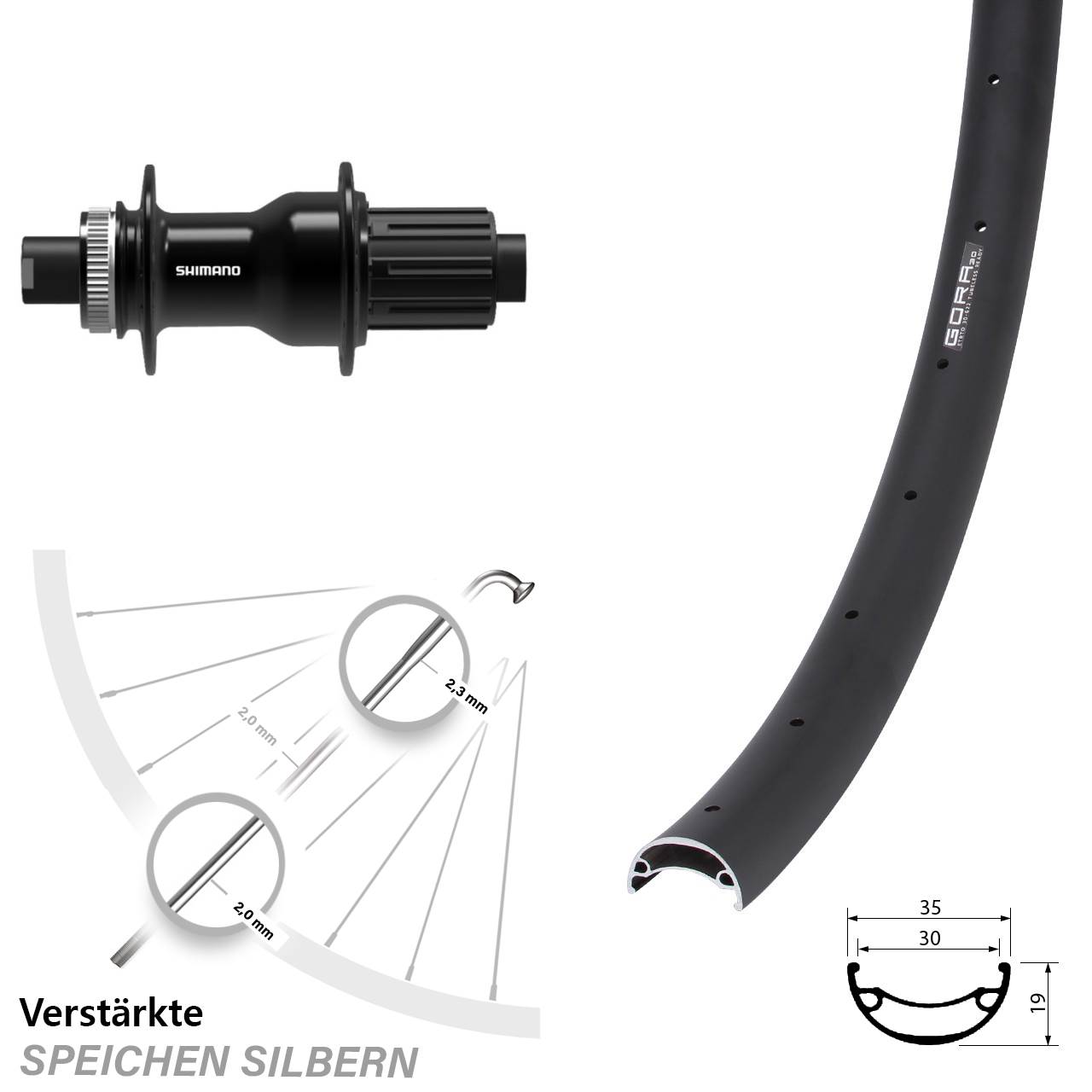 650B Gora 30 Shimano FH-TC500-B Boost Centerlock Hinterrad 12x148 Boost 8-11 fach HG