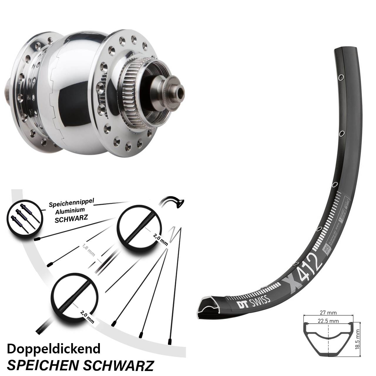Disc Vorderrad mit Nabendynamo QR 28 Zoll DT Swiss X412 SON delux