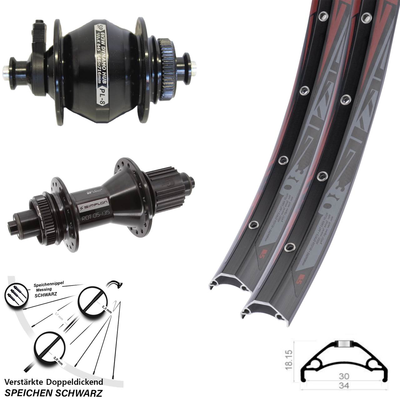 Disc Laufradsatz 29 Zoll Rodi TRYP 30 DT Swiss 370 Hybrid SP PL-8 Shimano Micro Spline QR