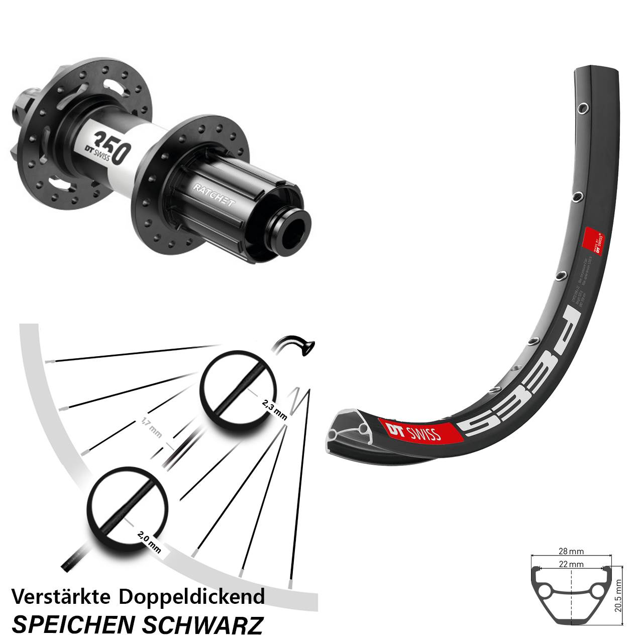 DT Swiss 533d-350 26 Zoll Disc Laufrad 12x142 8-11 fach