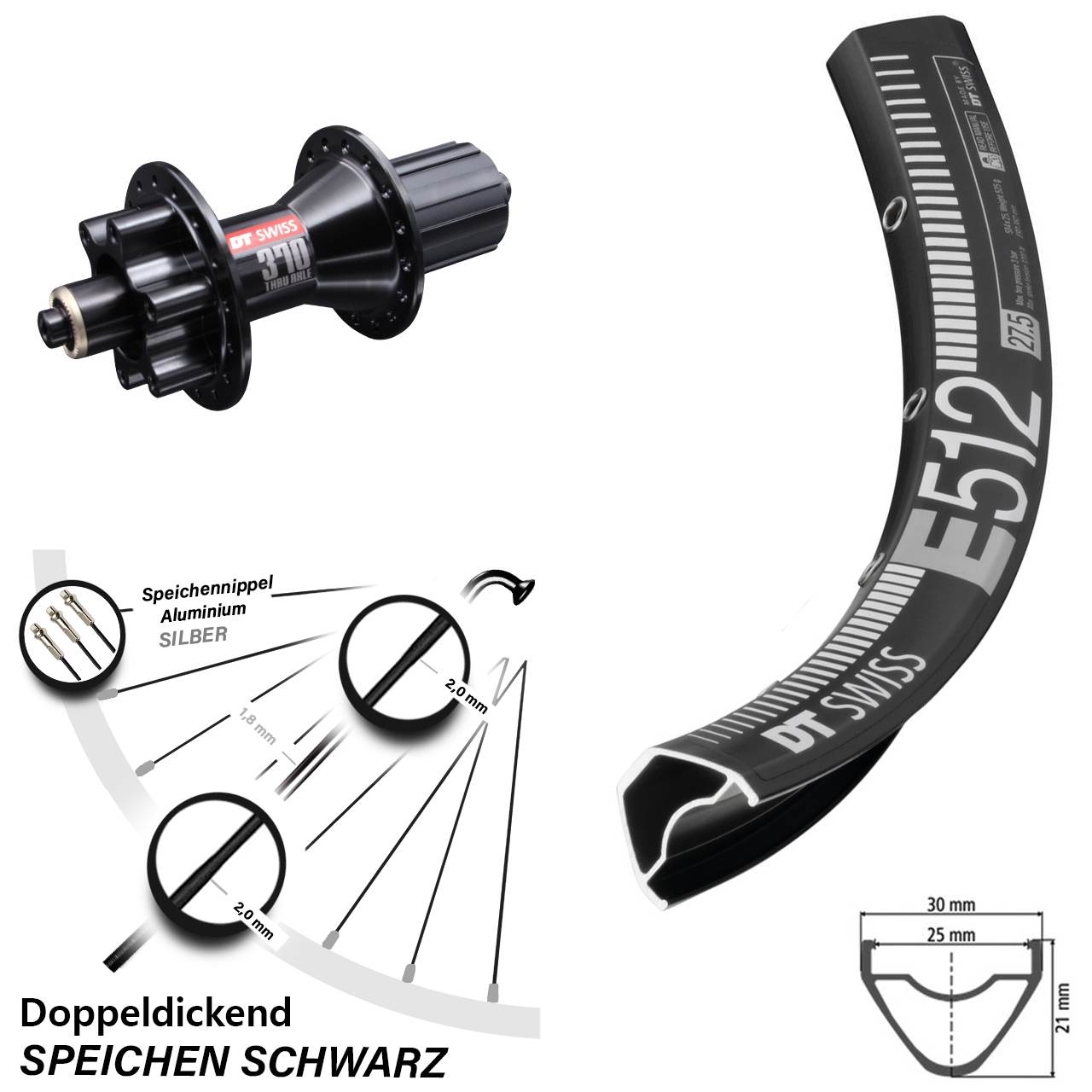 Disc Hinterrad QR 29 Zoll DT Swiss E512-370 Hybrid 8-11 fach