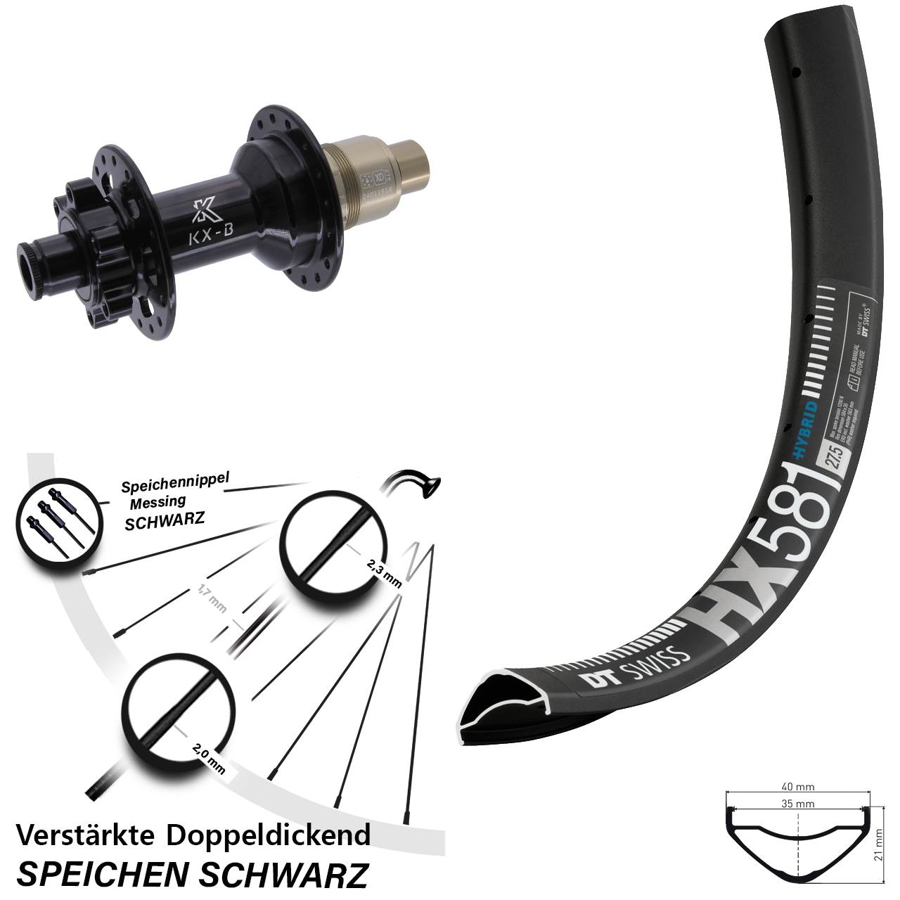 Hinterrad 6-Loch 27,5 Zoll DT Swiss HX 581 KX-B SRAM XD 12x148