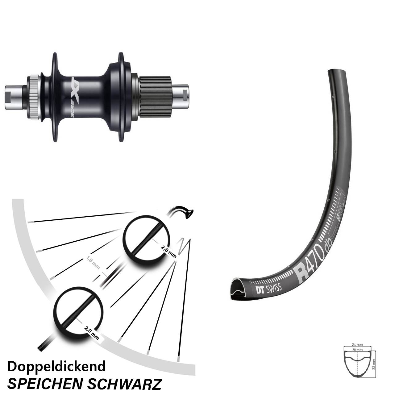 Disc Laufrad 12x142 28 Zoll DT Swiss R470 Deore XT FH-M8110 Shimano Micro Spline