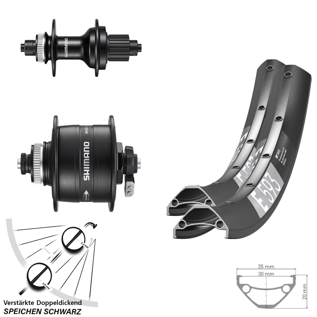 Disc Laufrad-Satz 29 Zoll DT Swiss E593 Shimano DH-3D37 MT500 Micro Spline QR