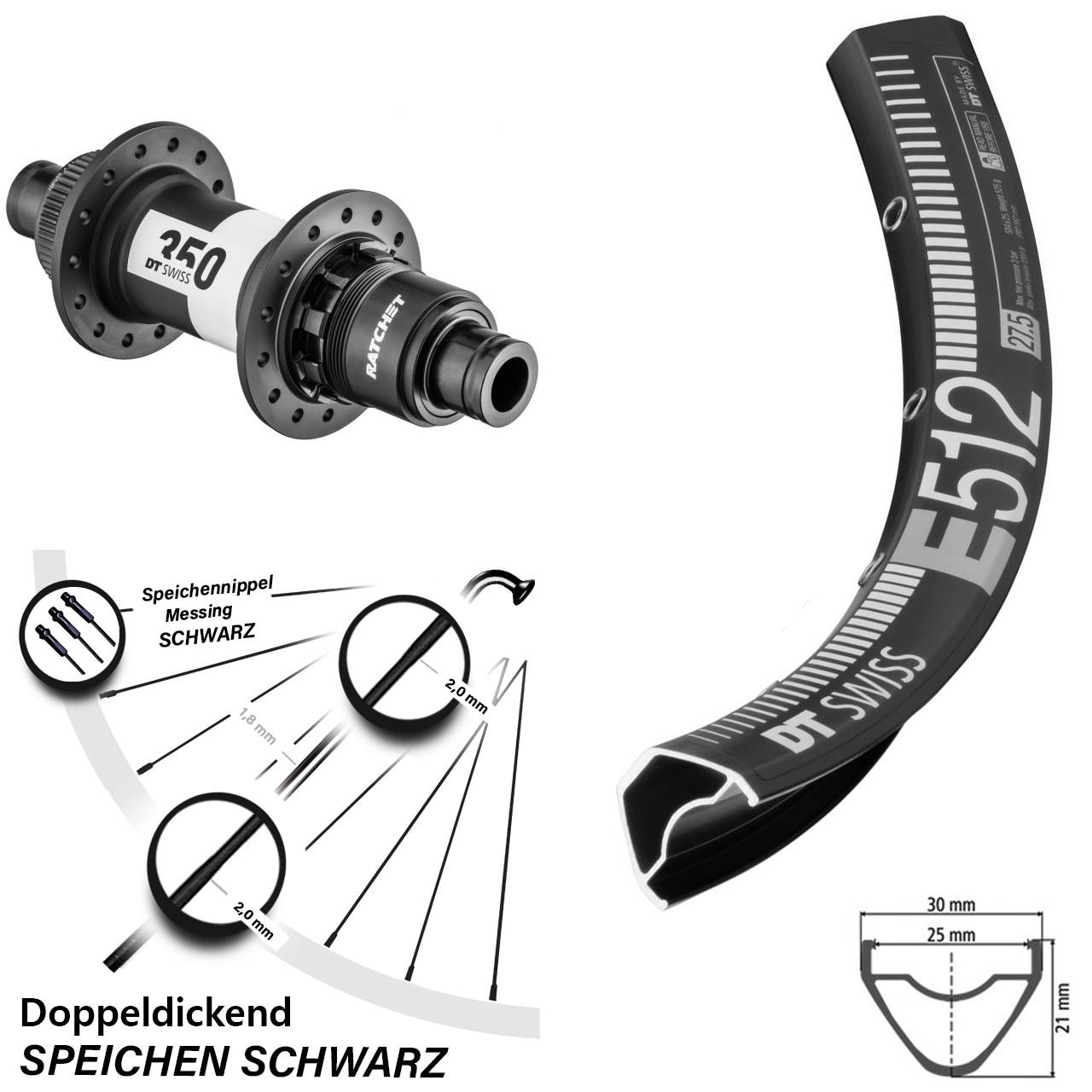 Hinterrad 27,5 Zoll DT Swiss E 512 350 Centerlock XD 12x148