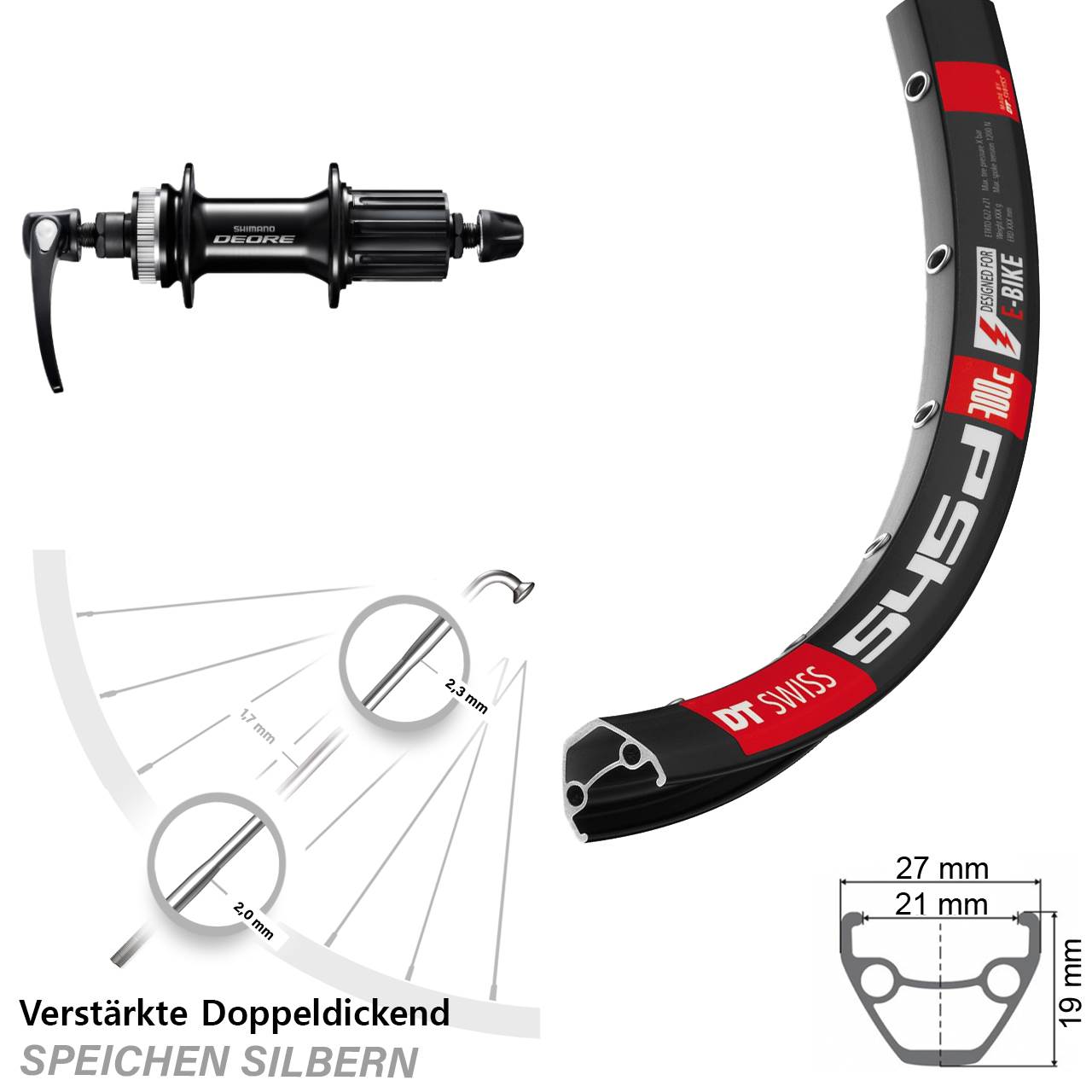 26 Zoll DT Swiss 545d Shimano Deore Centerlock Hinterrad QR 8-11 fach