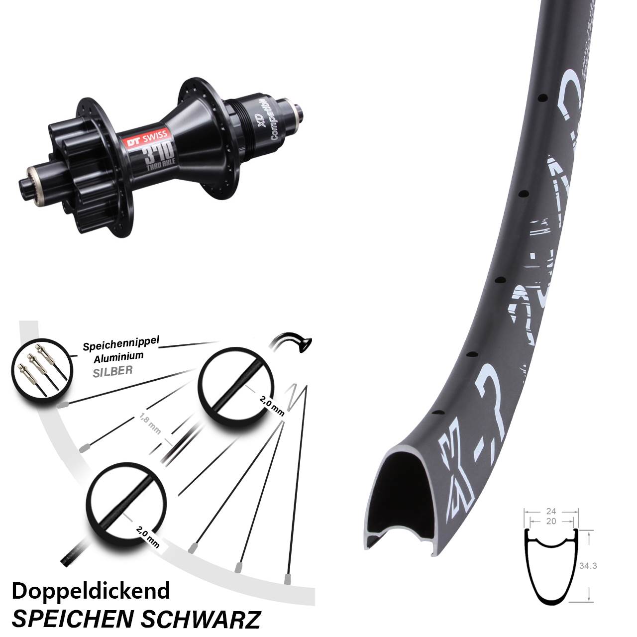 KX R Road DT Swiss 370 28 Zoll Hinterrad 6-Loch XD QR